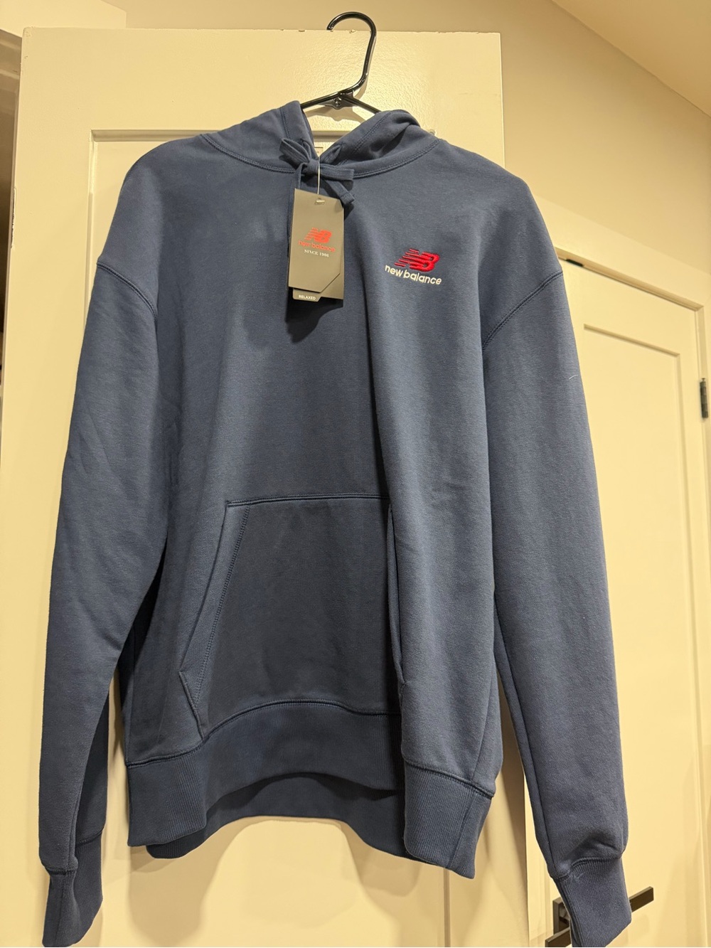 New Balance Blue Hooded Pullover with Red Logo